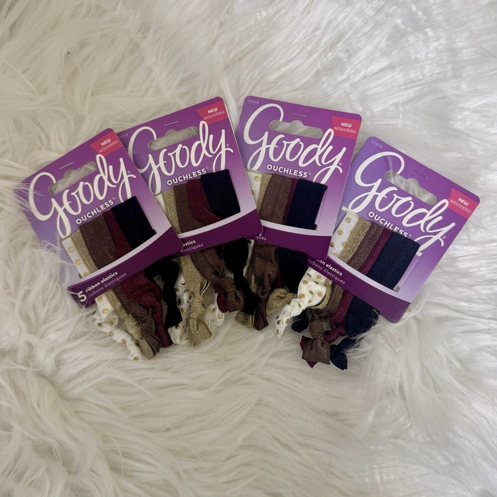 FOUR (20 Total) Goody Dark Sparkly Ouchless Ribbon Hair Ties Elastics No Metal